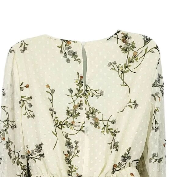NEW June & Hudson Floral Chiffon Puff Shoulder Coquette Blouse in Ivory Size S - Picture 4 of 10